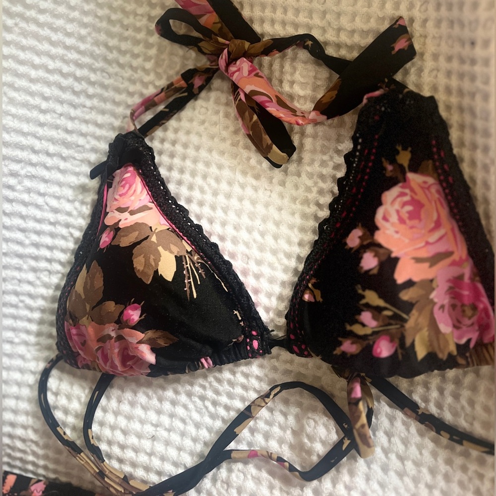 Betsey Johnson Black and Pink Floral Bikini - Picture 5 of 11